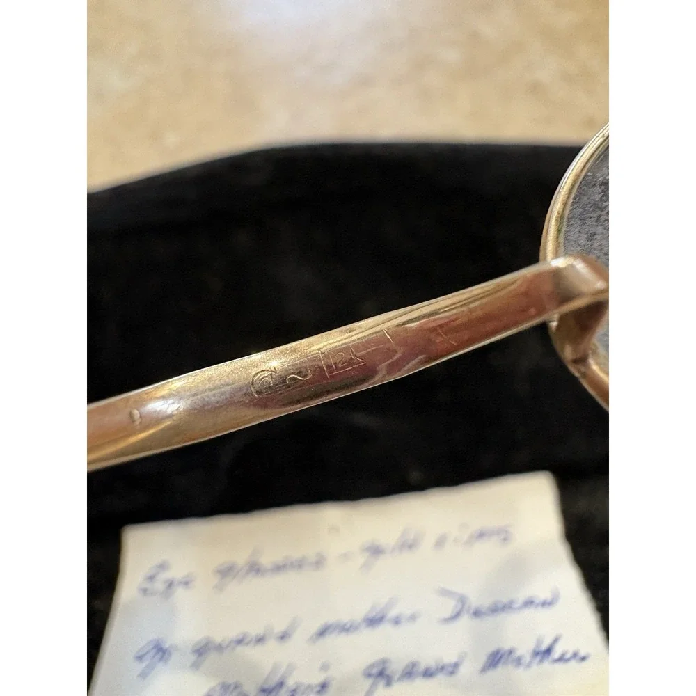 Vintage Antique Wire 12k Gold Rim Eye Glasses w/ Case Eyeglass And Note 11 Grams